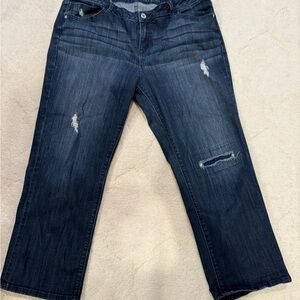 Vera Wang Women's Cropped Distressed Blue Jeans